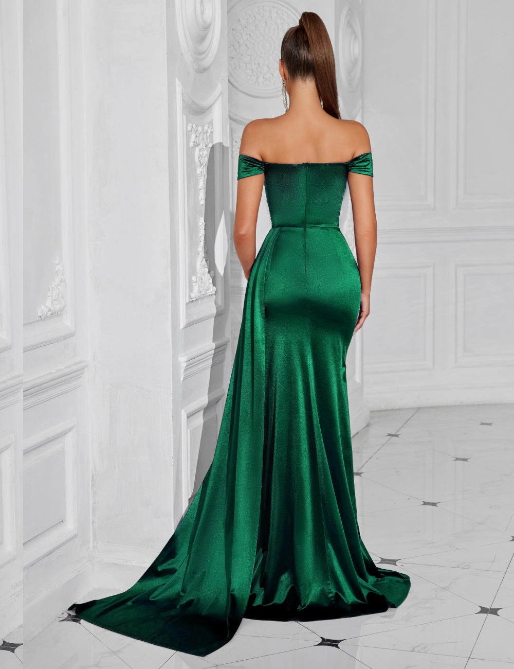 Slim sexy pure evening dress split strapless dress