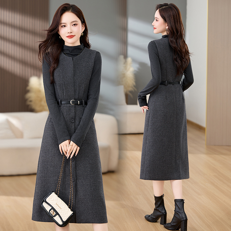 Temperament dress woolen waistcoat 2pcs set for women