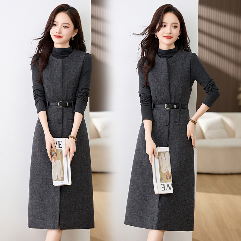 Temperament dress woolen waistcoat 2pcs set for women
