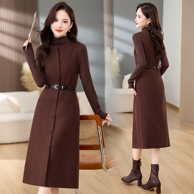 Temperament dress woolen waistcoat 2pcs set for women