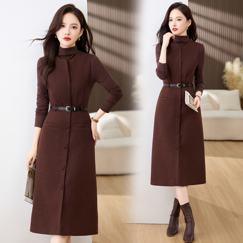 Temperament dress woolen waistcoat 2pcs set for women