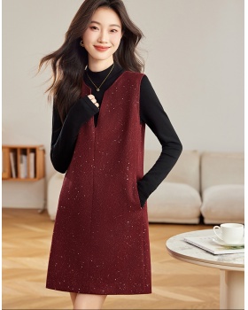 Straight Casual dress spring and autumn vest 2pcs set