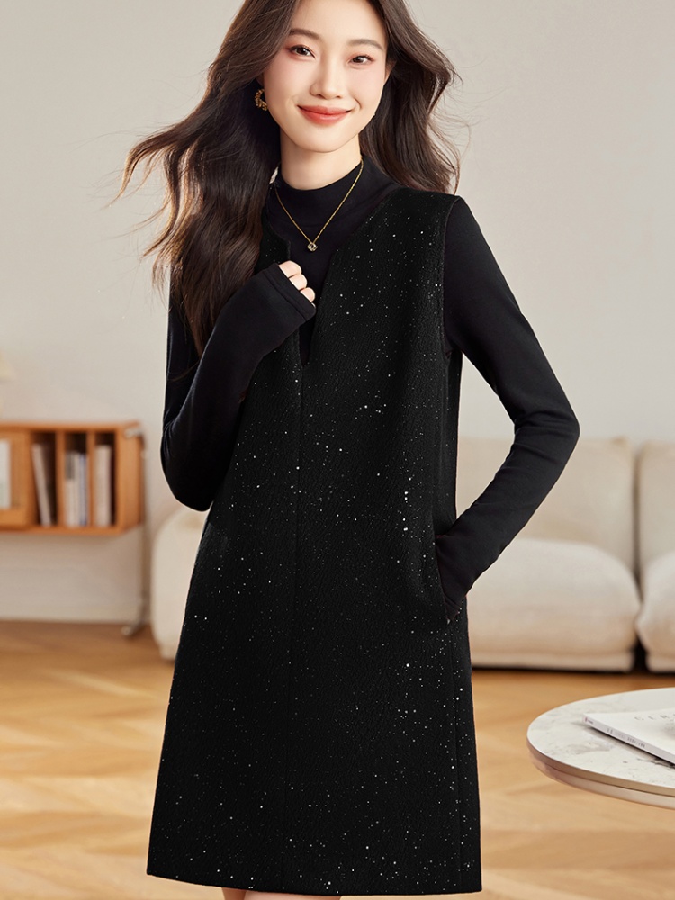 Straight Casual dress spring and autumn vest 2pcs set