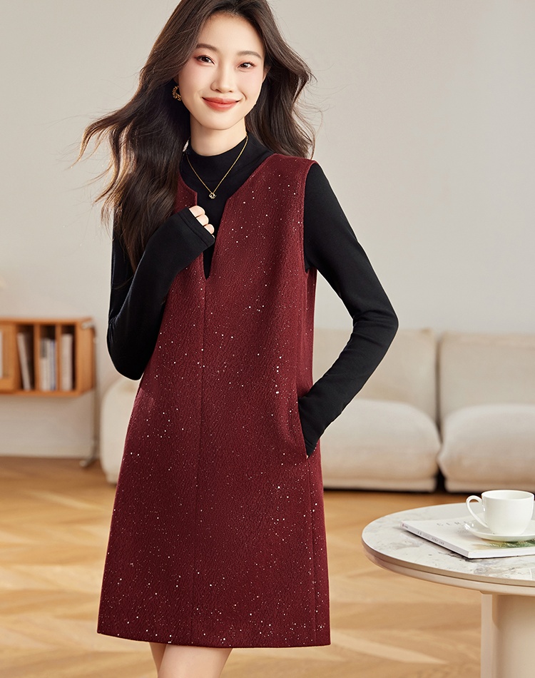 Straight Casual dress spring and autumn vest 2pcs set