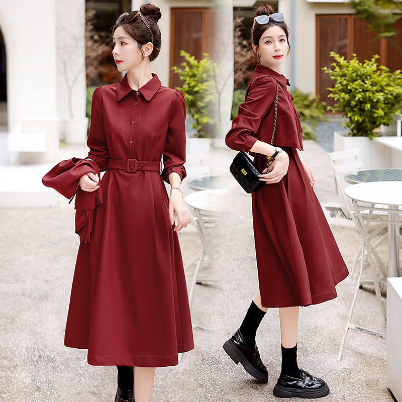 Autumn retro shirt temperament dress 2pcs set