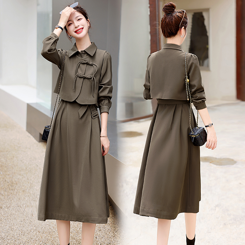 Autumn retro shirt temperament dress 2pcs set