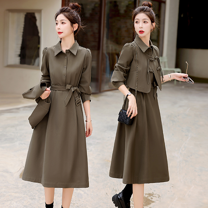 Autumn retro shirt temperament dress 2pcs set