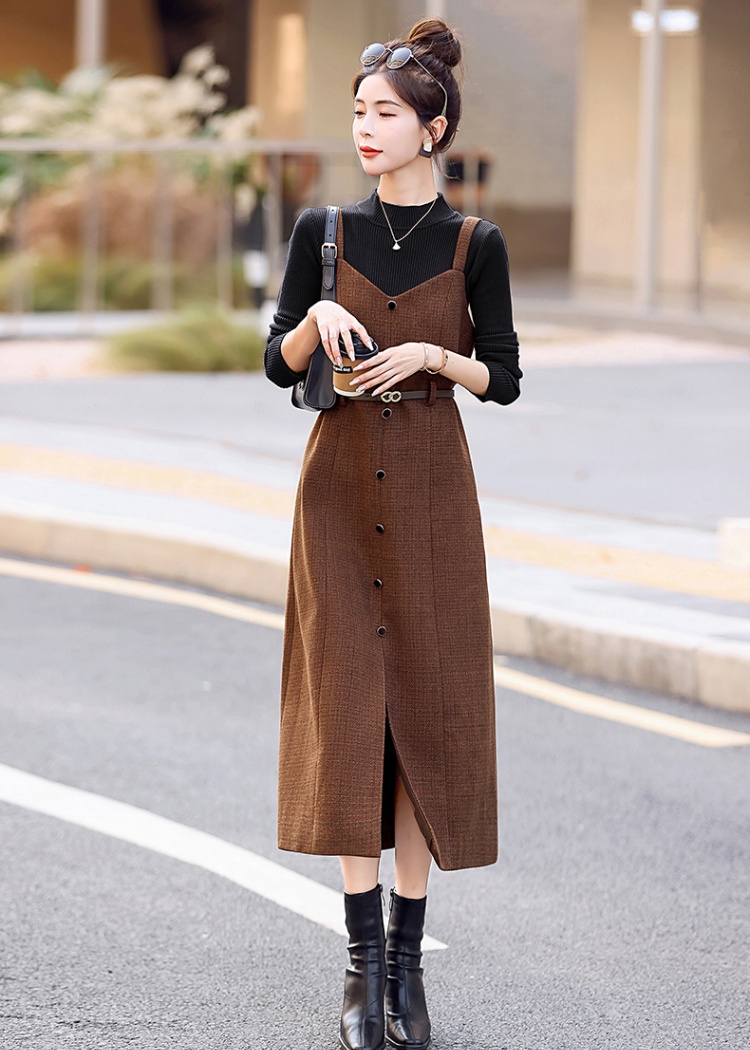 Bottoming dress slim long dress 2pcs set for women