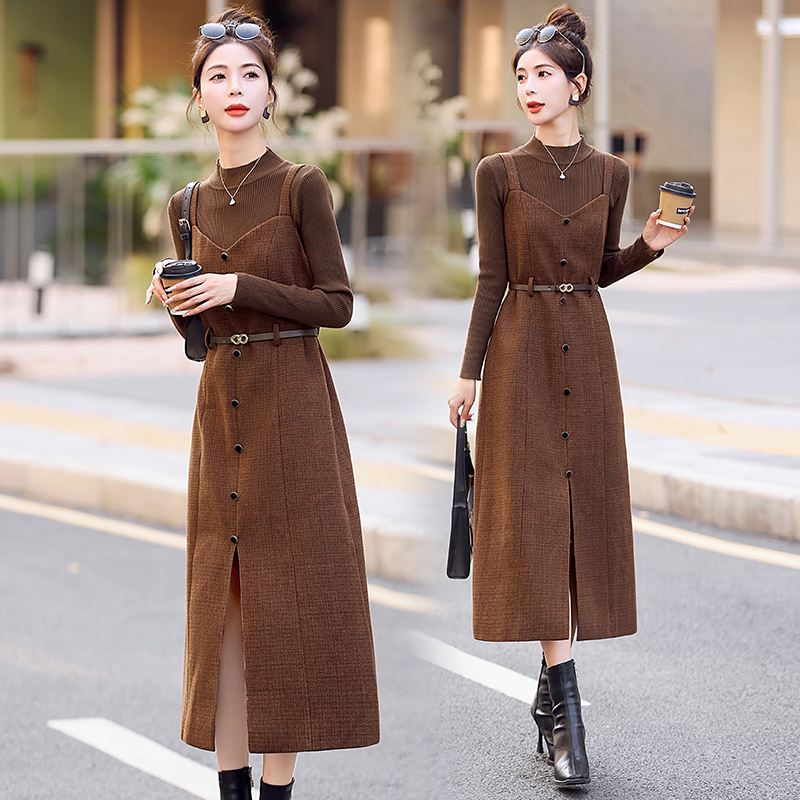 Bottoming dress slim long dress 2pcs set for women