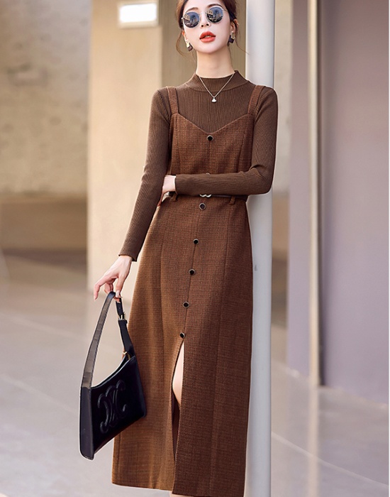 Bottoming dress slim long dress 2pcs set for women