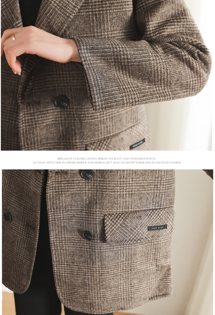 Two-sided woolen coat houndstooth business suit for women