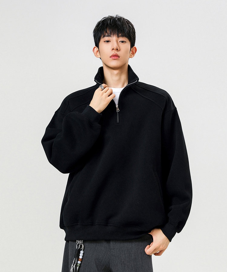 Cstand collar American style hoodie half zip tops for men