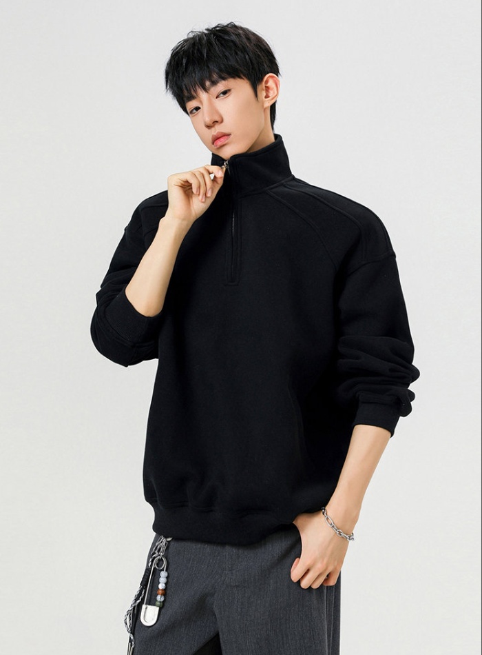 Cstand collar American style hoodie half zip tops for men