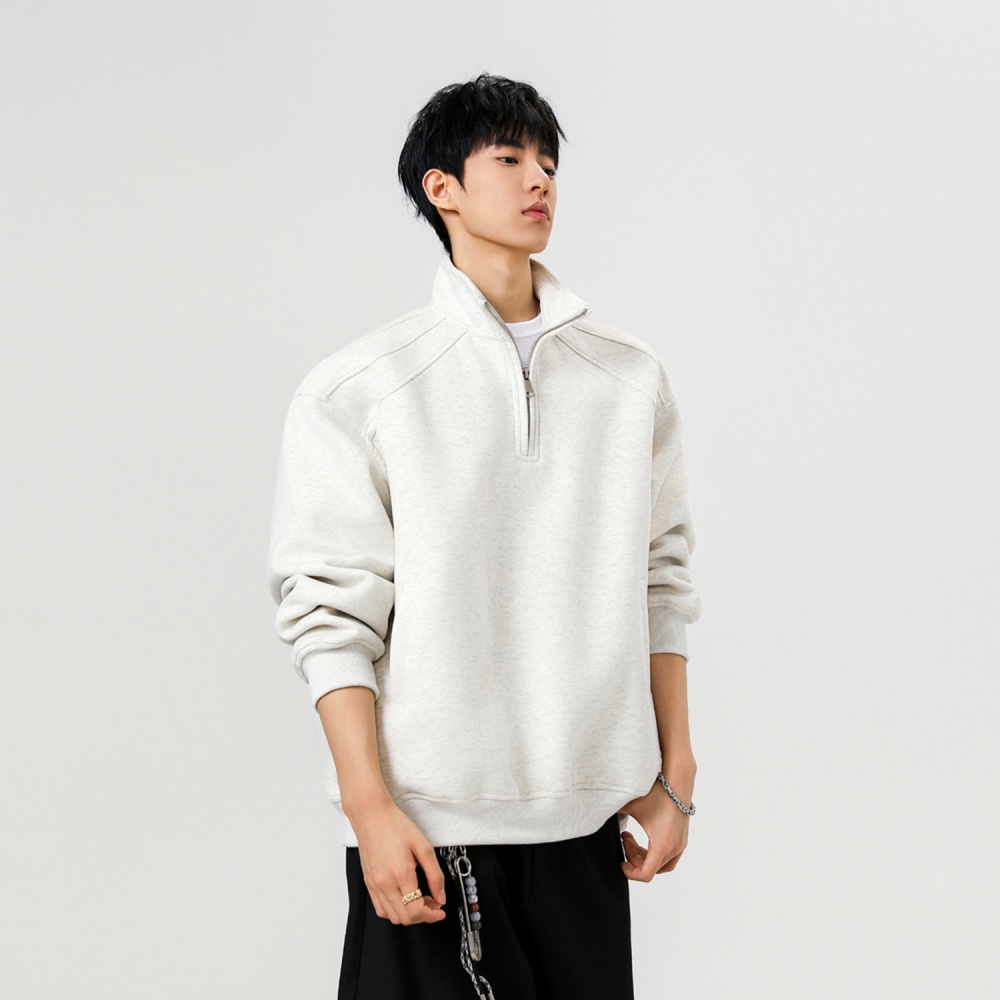 Cstand collar American style hoodie half zip tops for men