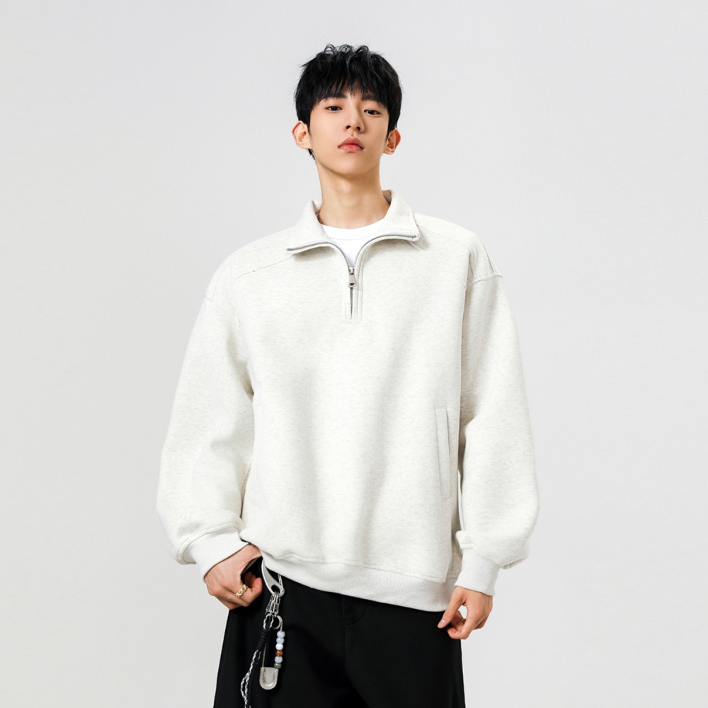 Cstand collar American style hoodie half zip tops for men