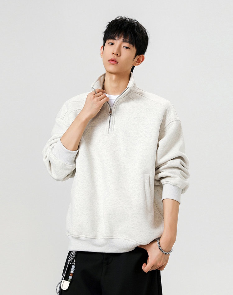 Cstand collar American style hoodie half zip tops for men