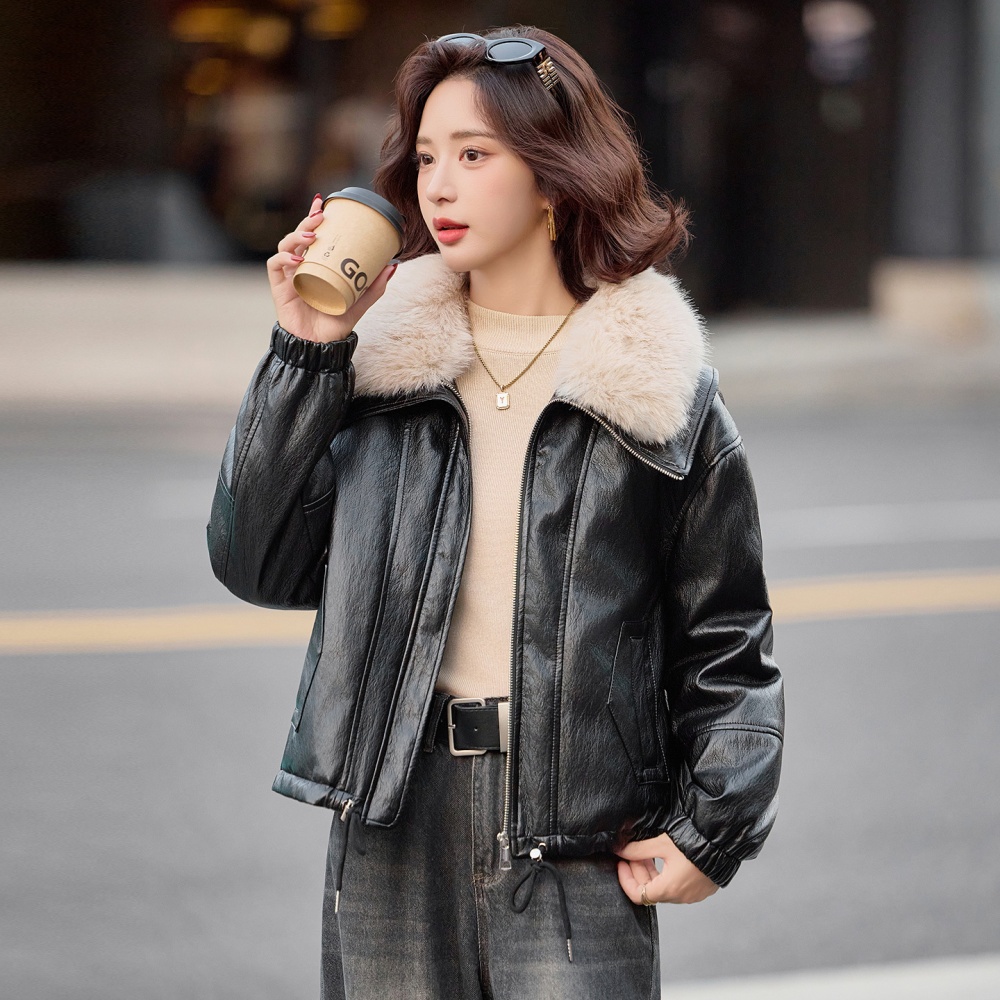 Large fur collar metal removable down short jacket