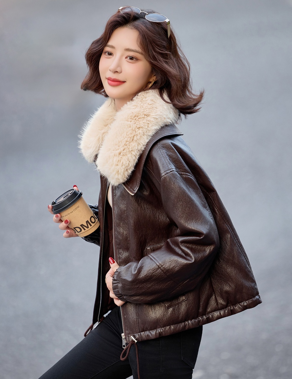 Large fur collar metal removable down short jacket