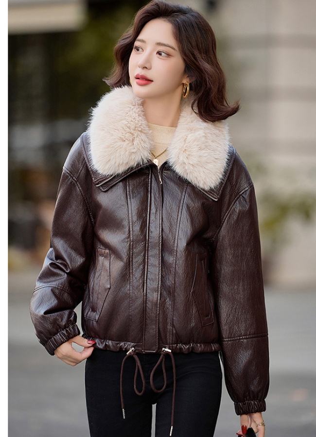 Large fur collar metal removable down short jacket