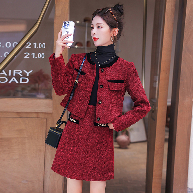 Short A-line skirt chanelstyle fashion coat 2pcs set