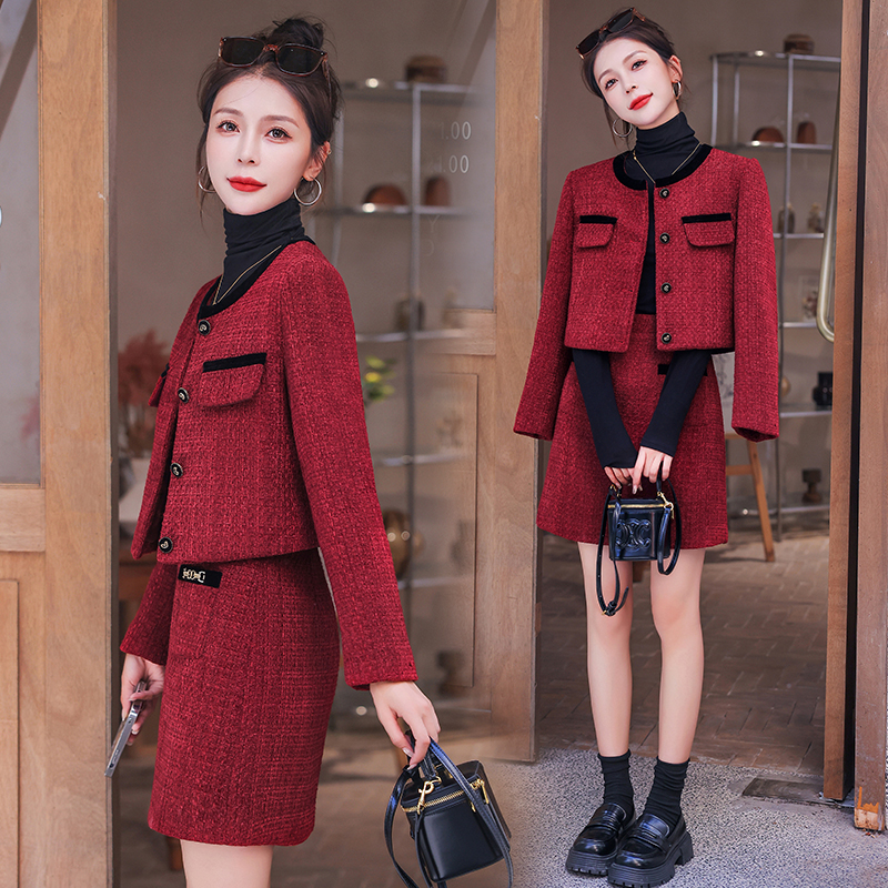 Short A-line skirt chanelstyle fashion coat 2pcs set