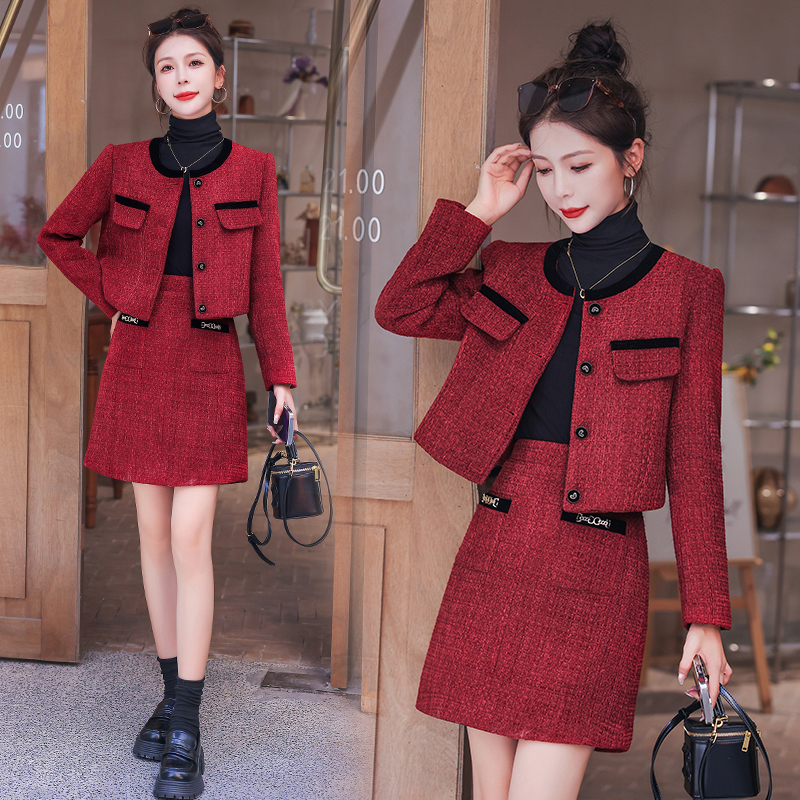Short A-line skirt chanelstyle fashion coat 2pcs set