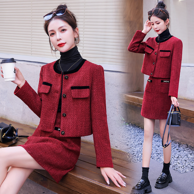 Short A-line skirt chanelstyle fashion coat 2pcs set