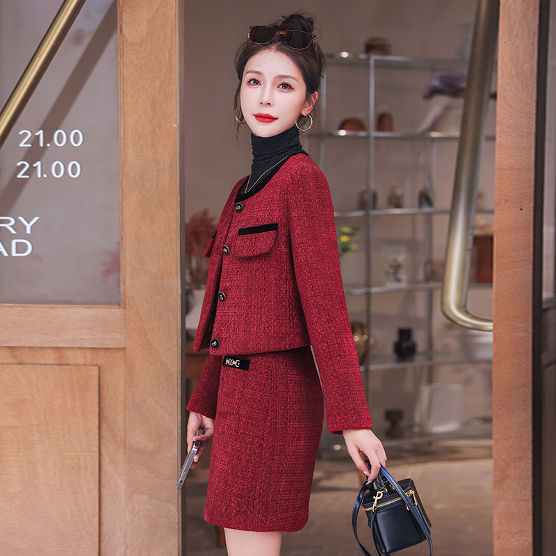 Short A-line skirt chanelstyle fashion coat 2pcs set