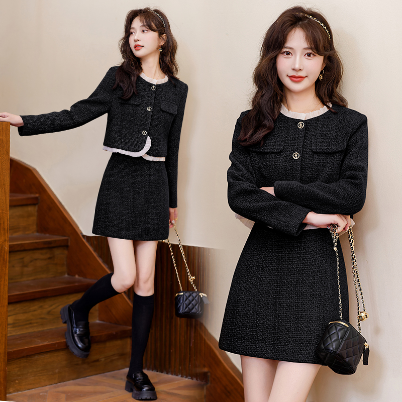 Red wedding short skirt autumn chanelstyle coat a set