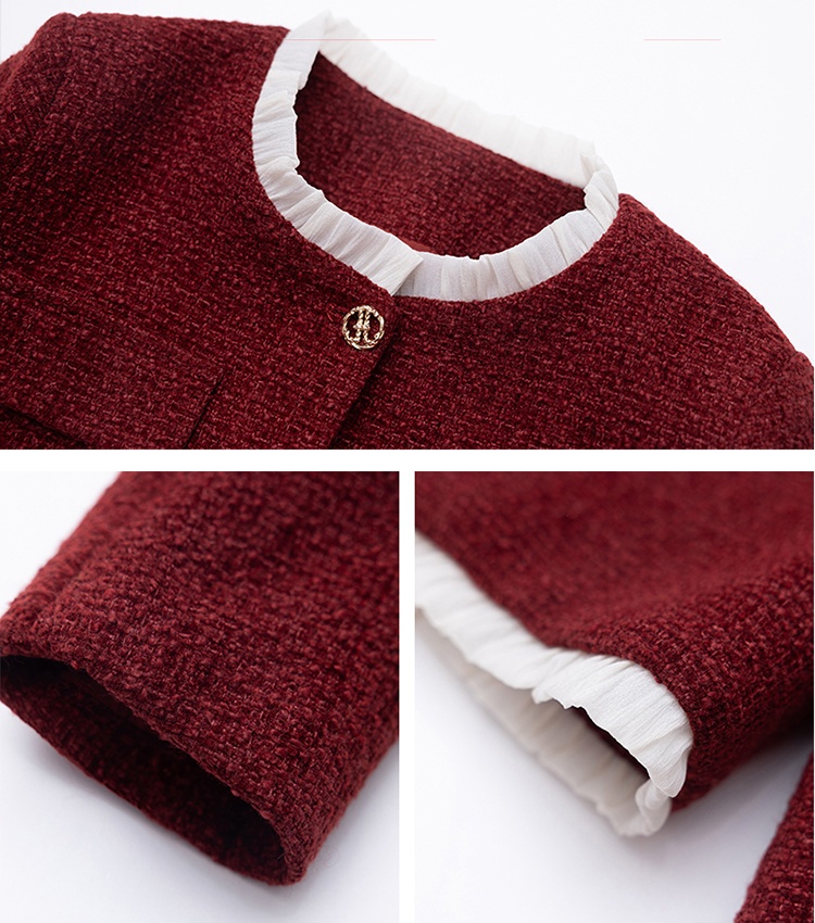 Red wedding short skirt autumn chanelstyle coat a set