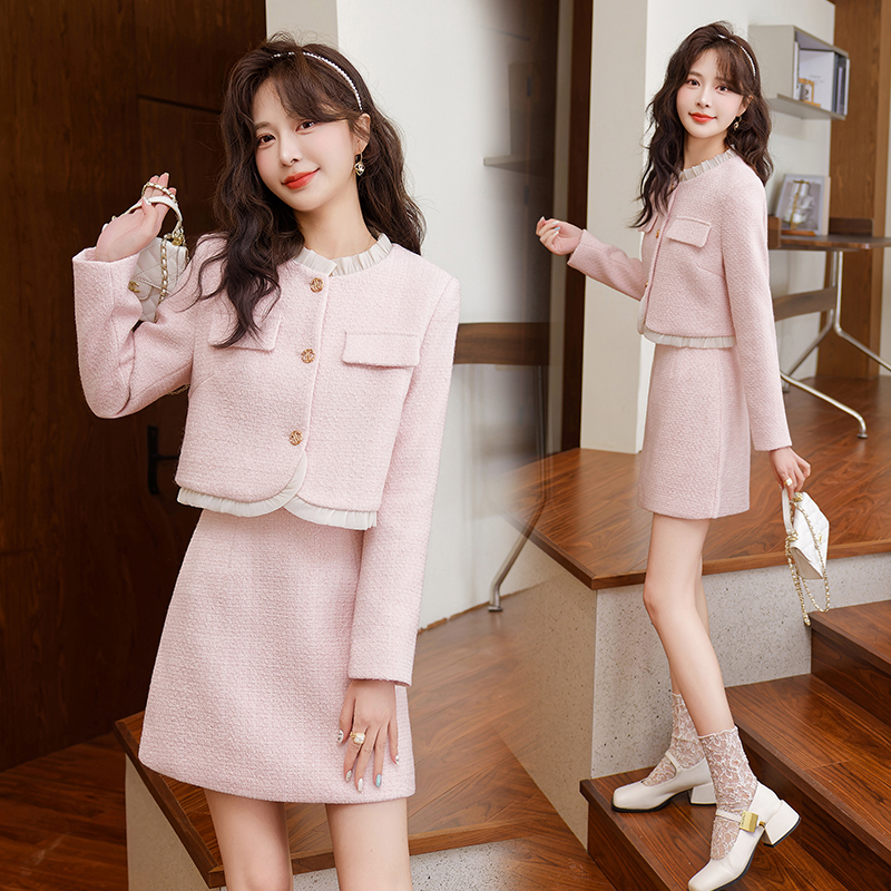 Red wedding short skirt autumn chanelstyle coat a set