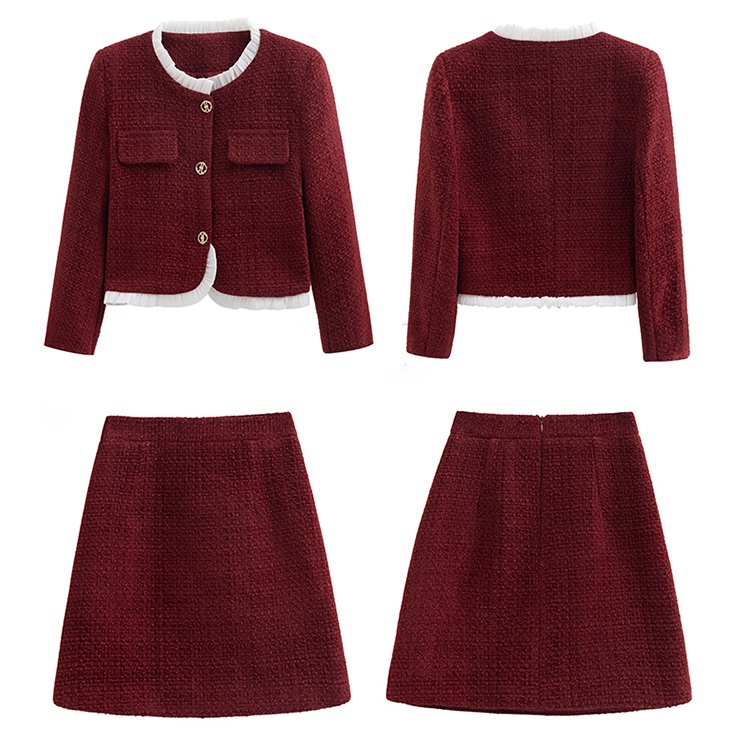 Red wedding short skirt autumn chanelstyle coat a set