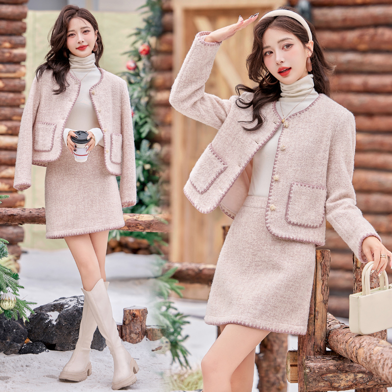Ladies temperament fashion wool skirt 2pcs set