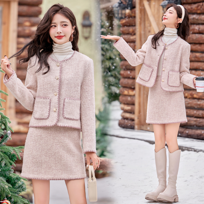 Ladies temperament fashion wool skirt 2pcs set