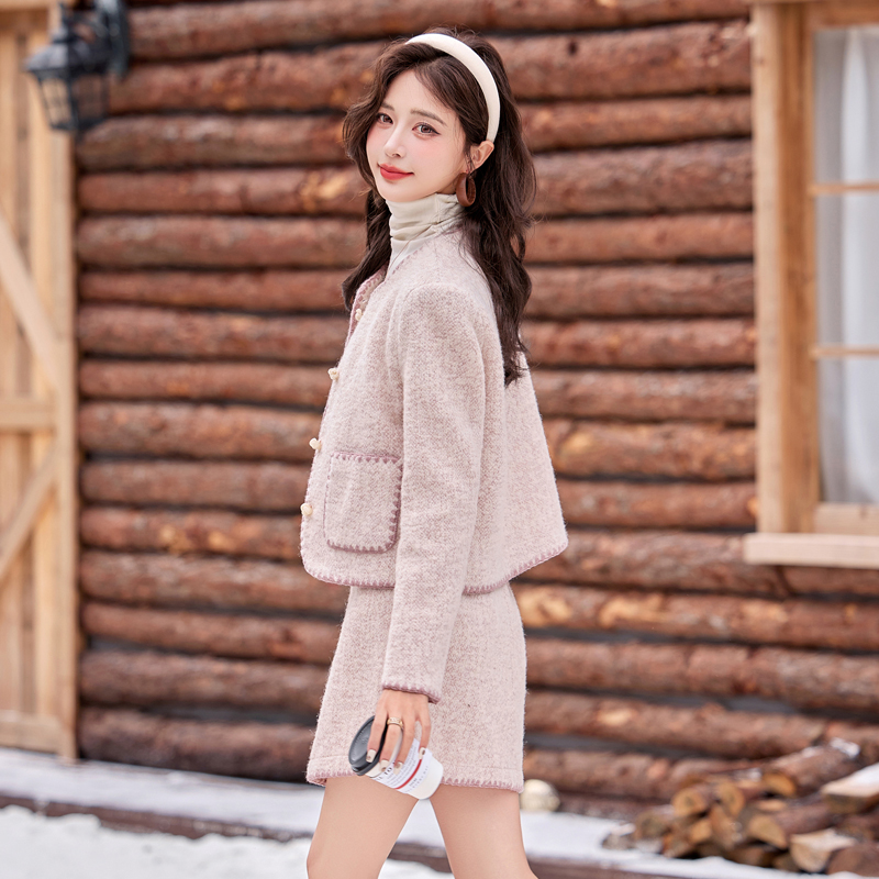 Ladies temperament fashion wool skirt 2pcs set