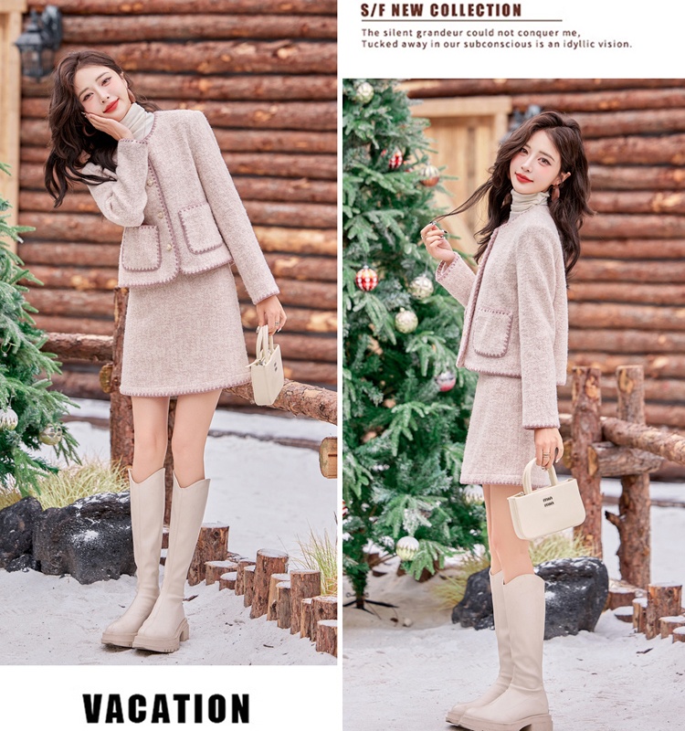 Ladies temperament fashion wool skirt 2pcs set