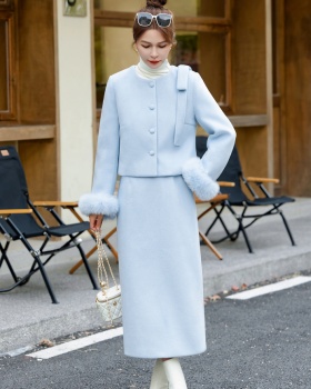 Woolen skirt ladies down coat a set for women