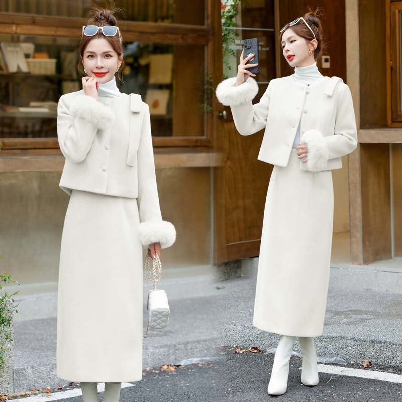 Woolen skirt ladies down coat a set for women