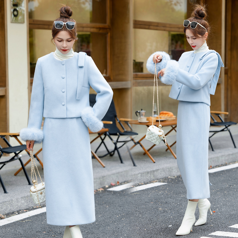 Woolen skirt ladies down coat a set for women