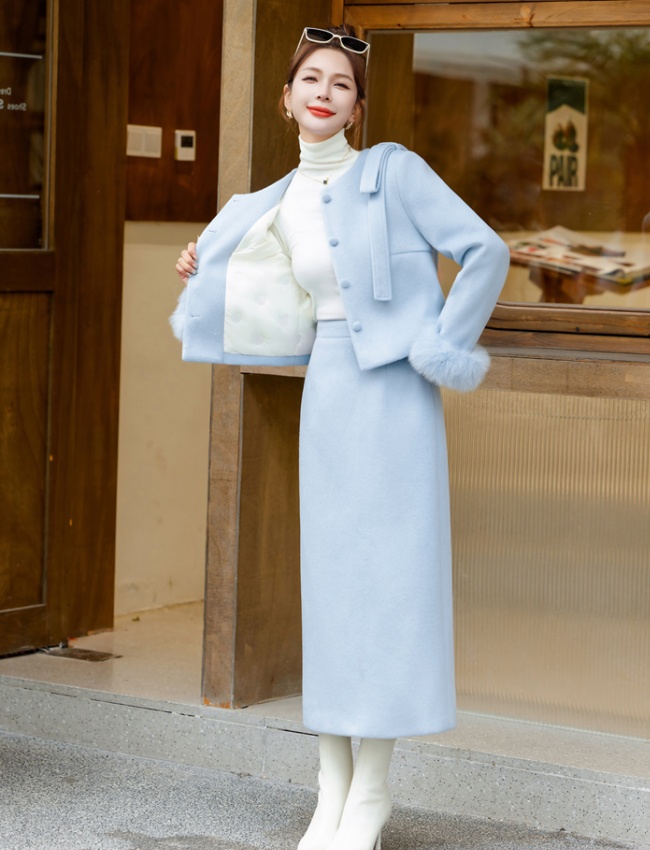 Woolen skirt ladies down coat a set for women