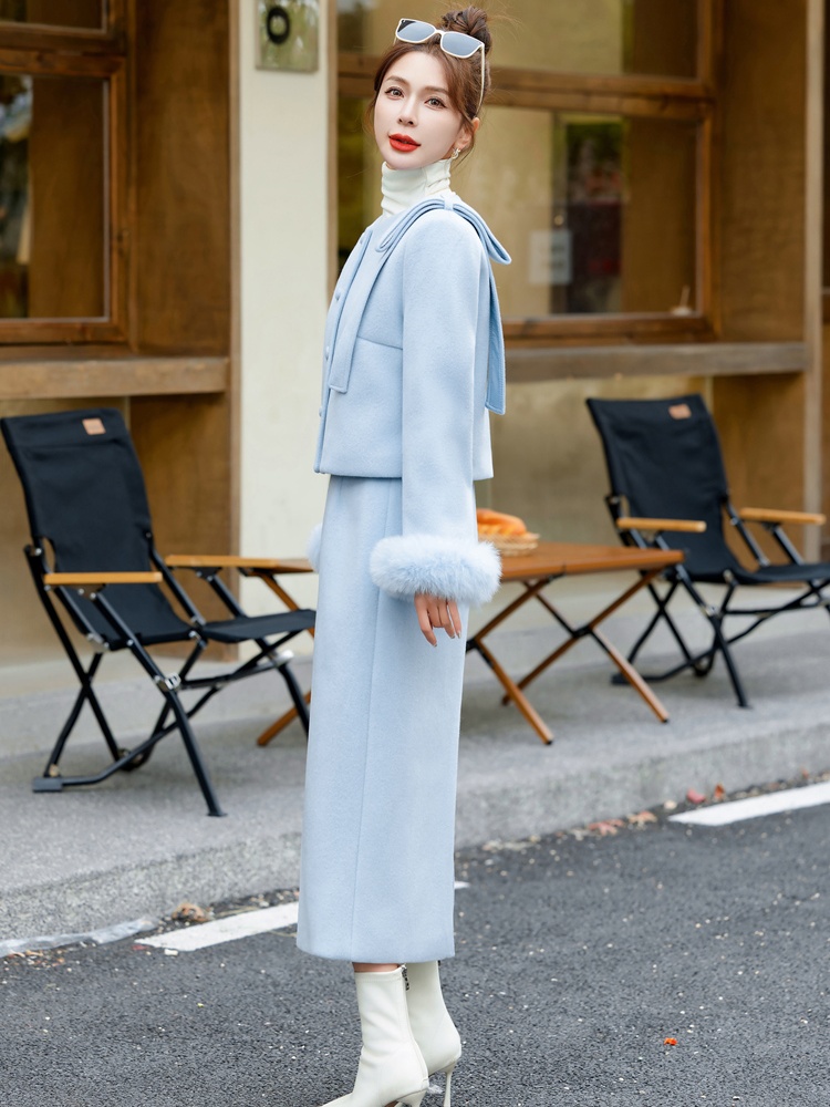 Woolen skirt ladies down coat a set for women