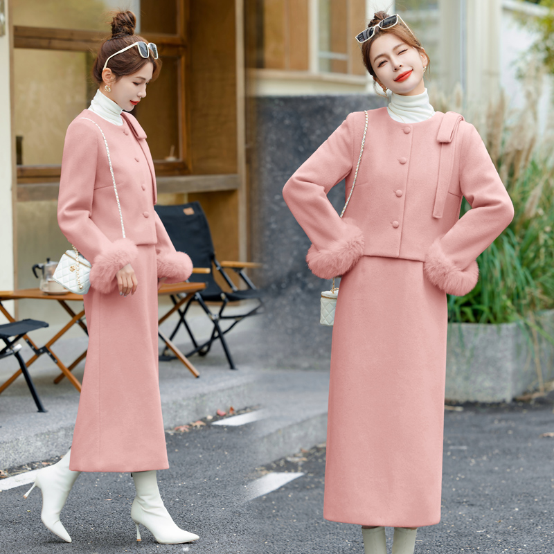 Woolen skirt ladies down coat a set for women