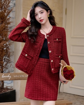 Tassels coarse flower skirt autumn and winter coat 2pcs set