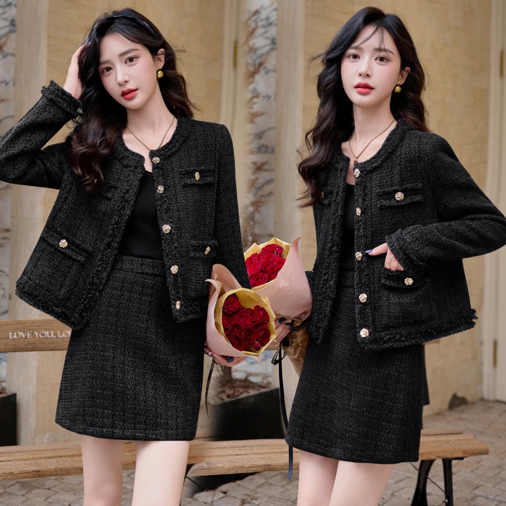 Tassels coarse flower skirt autumn and winter coat 2pcs set