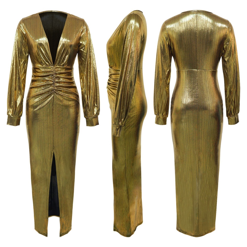 Slim split dress fold V-neck formal dress for women