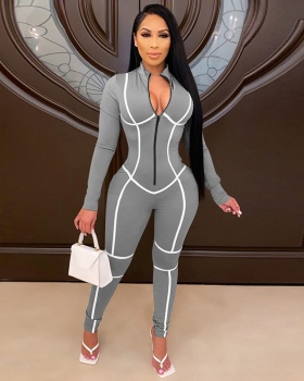 Long sleeve pure splice tight sexy jumpsuit