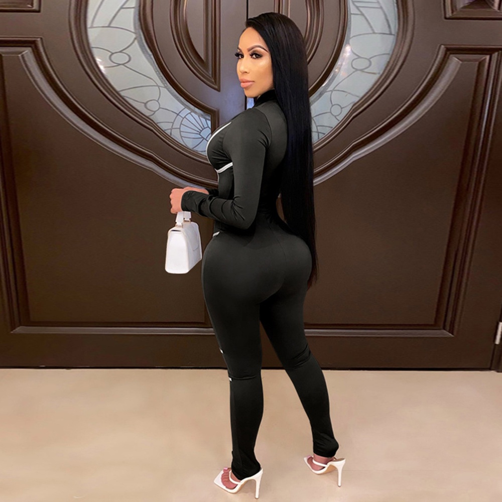 Long sleeve pure splice tight sexy jumpsuit