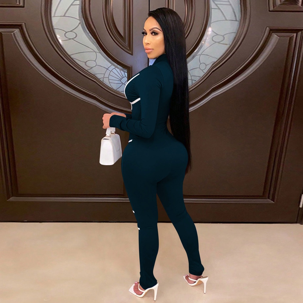Long sleeve pure splice tight sexy jumpsuit