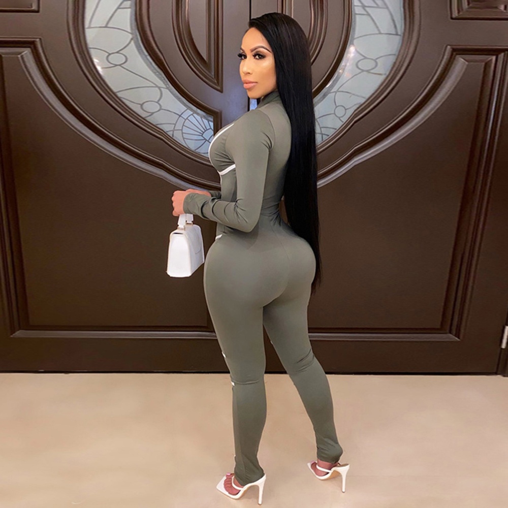 Long sleeve pure splice tight sexy jumpsuit