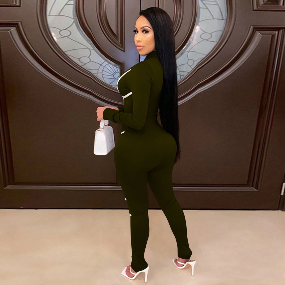 Long sleeve pure splice tight sexy jumpsuit